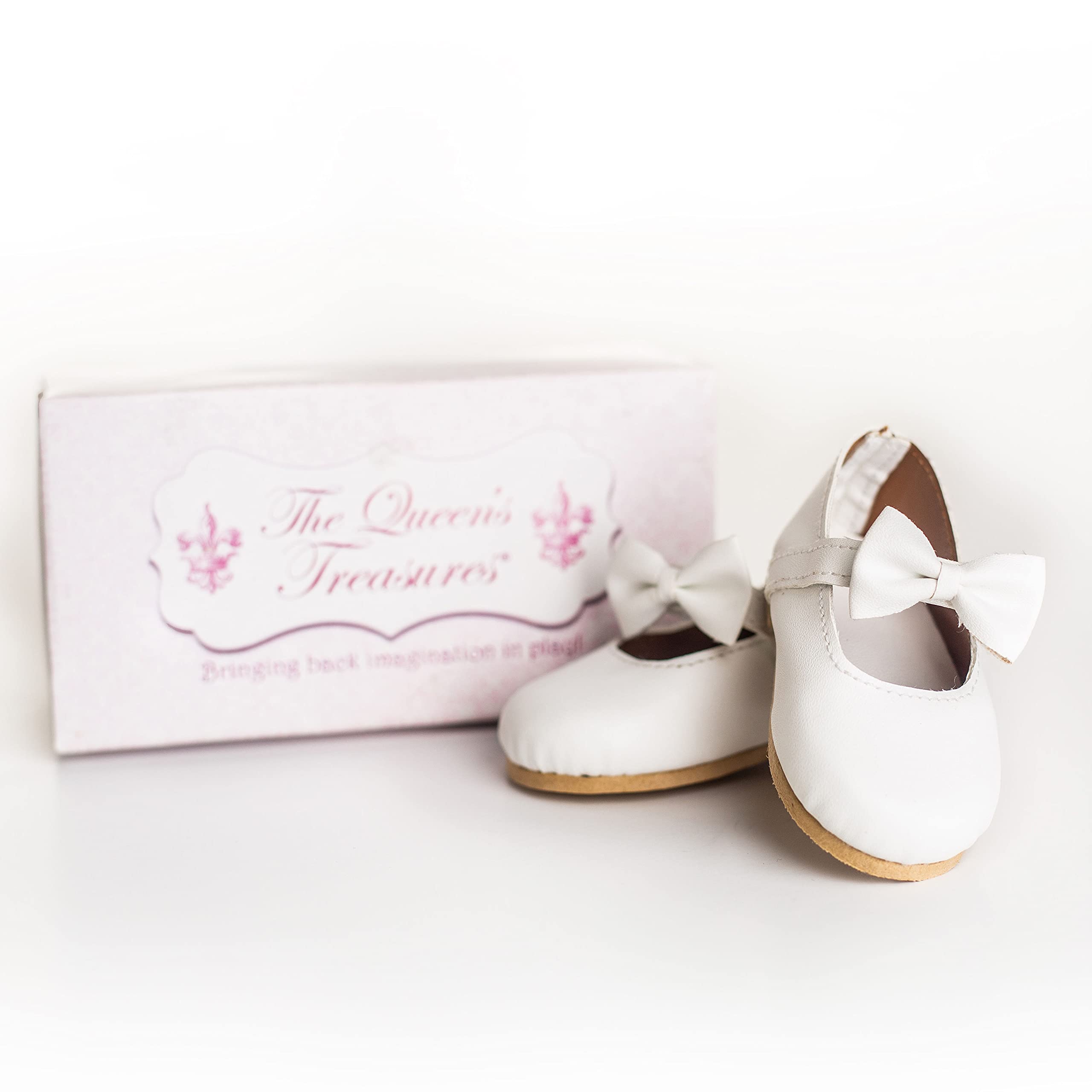 The Queen's Treasures 18 Inch Doll Clothing Shoes, White Dress Shoes with Bow Detail & Authentic Shoe Box, Compatible for Use with American Girl Dolls and Clothes