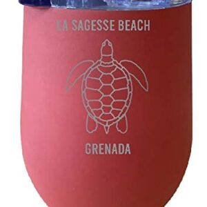 R and R Imports La Sagesse Beach Grenada Souvenir 12 oz Coral Laser Etched Insulated Wine Stainless Steel Turtle Design