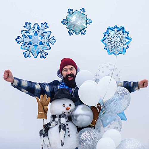 10 Pieces Large and Small Snowflake Balloons Snowflake Aluminum Foil Balloons for Christmas Winter Frozen New Year Birthday Theme Party Supplies