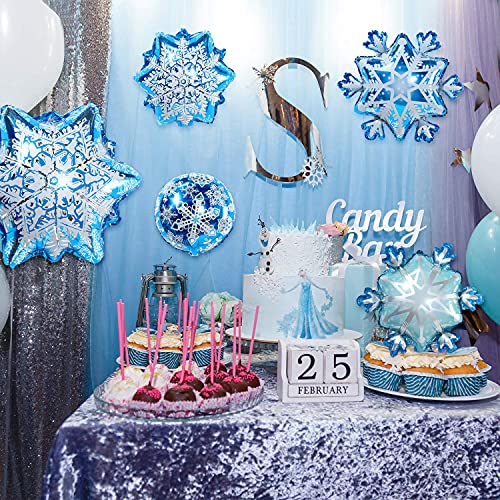 10 Pieces Large and Small Snowflake Balloons Snowflake Aluminum Foil Balloons for Christmas Winter Frozen New Year Birthday Theme Party Supplies