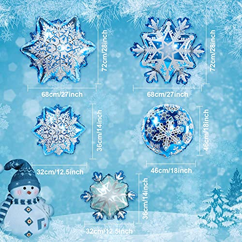 10 Pieces Large and Small Snowflake Balloons Snowflake Aluminum Foil Balloons for Christmas Winter Frozen New Year Birthday Theme Party Supplies