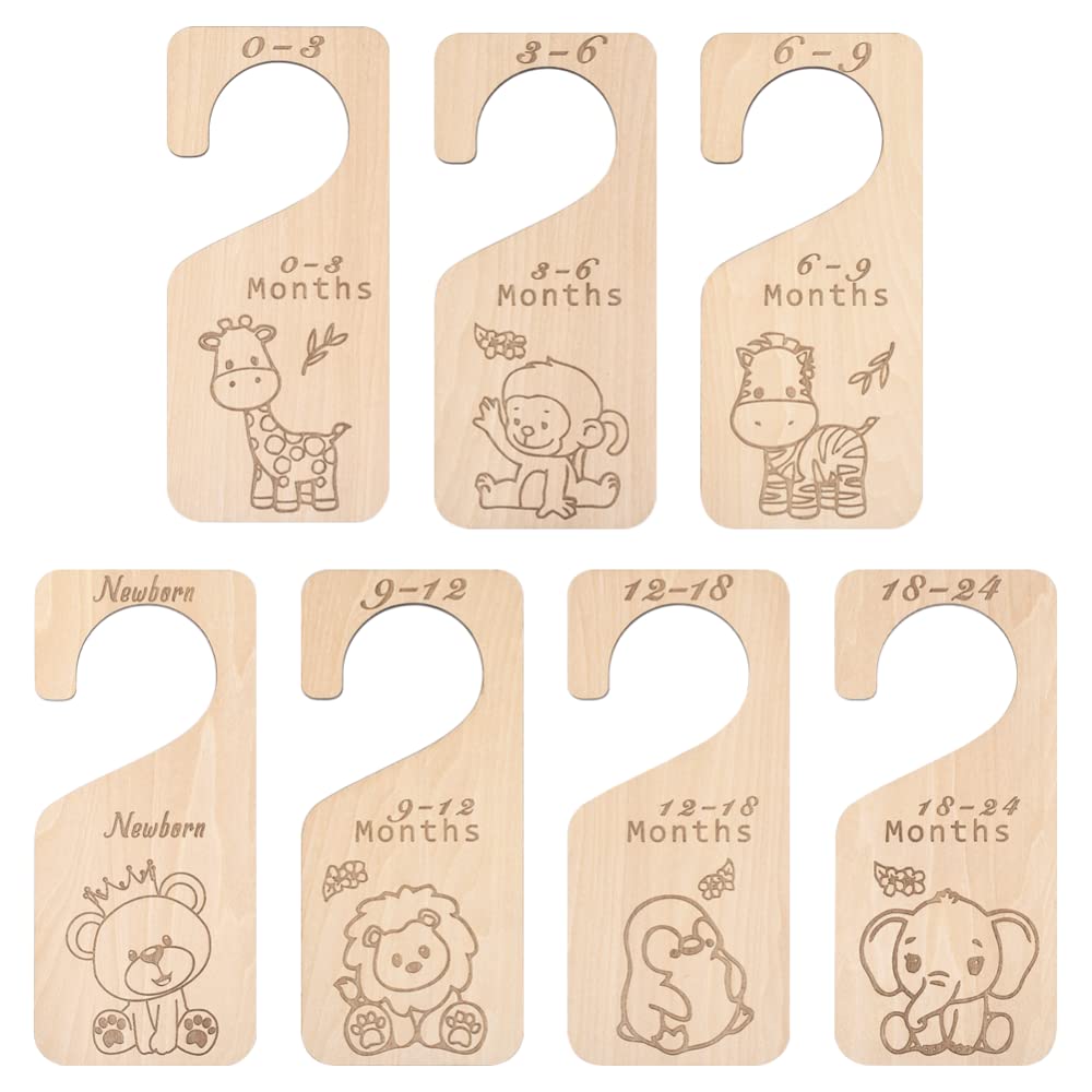 Gigicloud 7pcs Baby Closet Dividers for Clothes Organizer, Wooden Baby Closet Size Divider Organizer Set Clothing Dividers 0-24 Months Baby Clothes Size Hanger Organizer for Newborn Baby Clothes