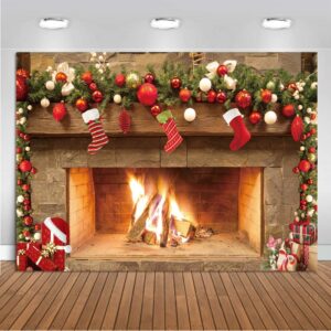 LTLYH 5x3ft Christmas Fireplace Theme Backdrop Merry Christmas Eve Photo Studio Backdrop Christmas Trees Xmas Gifts Backgrounds for Photography 109……