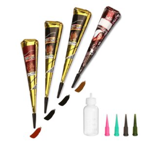 temporary tattoos kit, 4pcs semi permanent tattoo paste cones, india body diy art painting for women men kids, summer trend freehand plaste with 3 colors(1pc bottle,4pcs nozzles)20pcs adhesive stencil