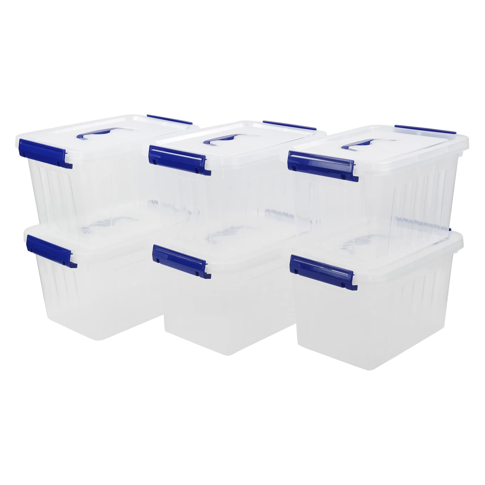 DynkoNA Plastic Storage Bin with Lid and Handle, 6 Liter Clear Boxes Totes Set of 6