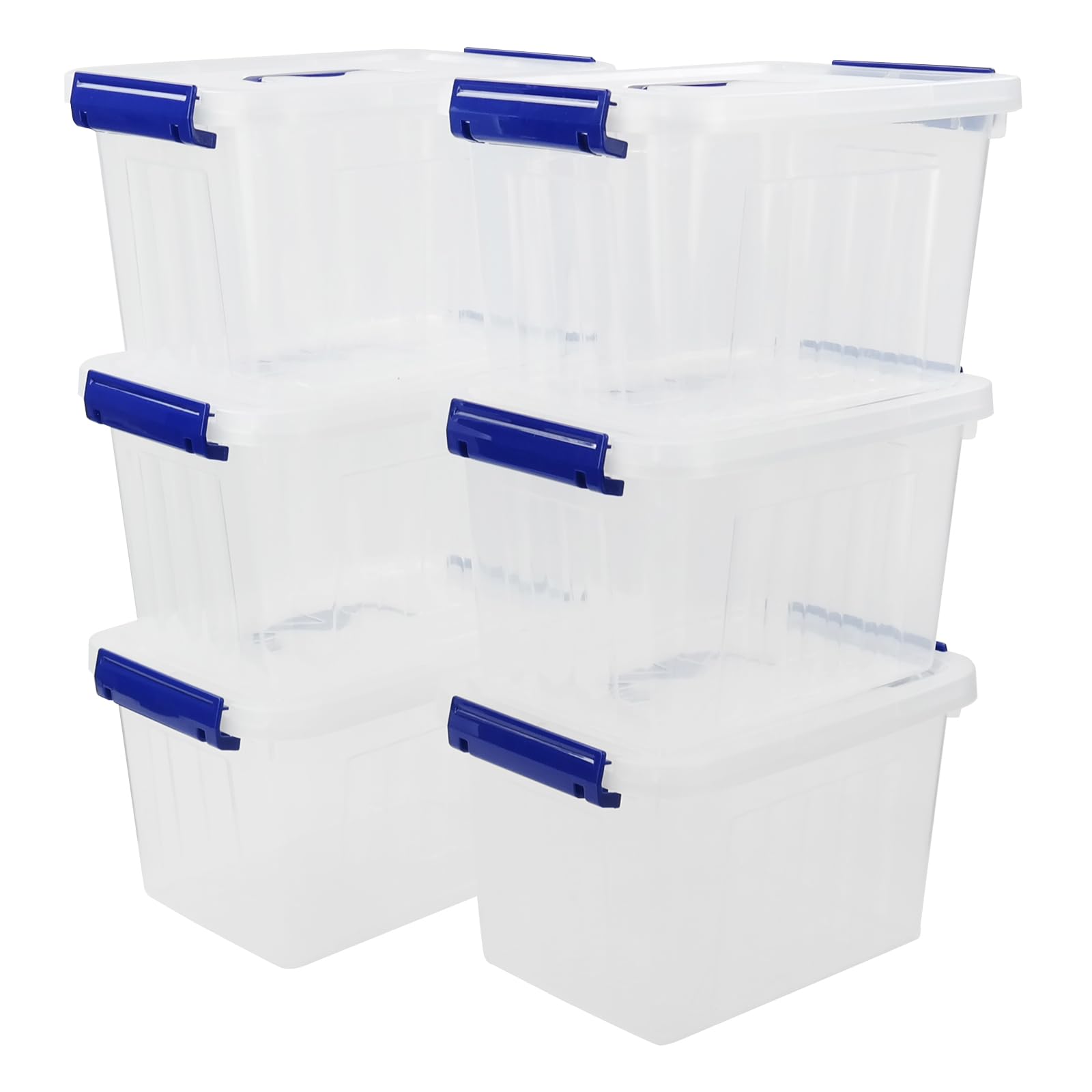 DynkoNA Plastic Storage Bin with Lid and Handle, 6 Liter Clear Boxes Totes Set of 6