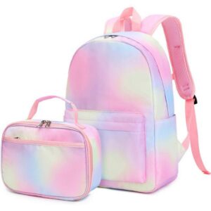 camtop backpack for girls kids school backpack with lunch box preschool kindergarten bookbag set (rainbow a)