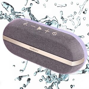 insmy portable bluetooth speakers, ipx7 waterproof floating 20w wireless speaker loud sound rich bass, stereo pairing max 40w, 24 hours built-in mic for outdoors camping pool (purple)