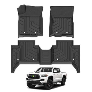 kust custom fit floor mats for 2018-2023 toyota tacoma double cab (only auto) all weather floor mats liner 2 row full set liner tpe black