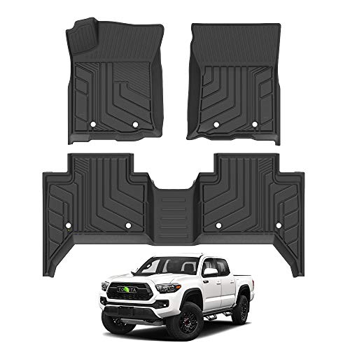 KUST Custom Fit Floor Mats for 2018-2023 Toyota Tacoma Double Cab (Only Auto) All Weather Floor Mats Liner 2 Row Full Set Liner TPE Black