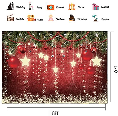 CHAIYA 8X6ft Red Christmas Backdrop Sparkling Stars Christmas Backdrops for Photography Glittering Stars Kids Christmas Backdrop for Pictures New Year Backdrop for Party Decorations cy128