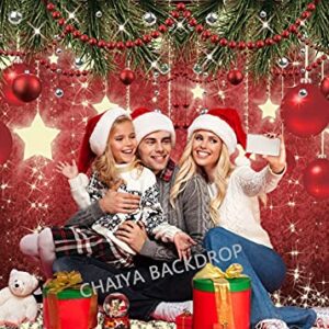 CHAIYA 8X6ft Red Christmas Backdrop Sparkling Stars Christmas Backdrops for Photography Glittering Stars Kids Christmas Backdrop for Pictures New Year Backdrop for Party Decorations cy128