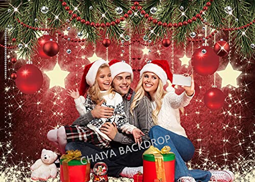 CHAIYA 8X6ft Red Christmas Backdrop Sparkling Stars Christmas Backdrops for Photography Glittering Stars Kids Christmas Backdrop for Pictures New Year Backdrop for Party Decorations cy128