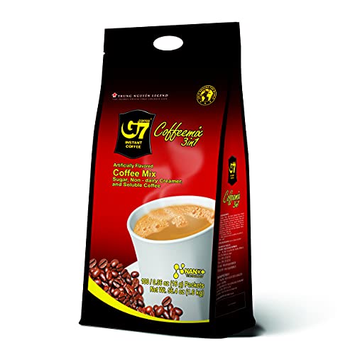 Trung Nguyen G7 Instant Coffee - 3-in-1 with NANO+ Technology, Roasted Ground Blend, Non-dairy Creamer & Sugar (100 Sticks)