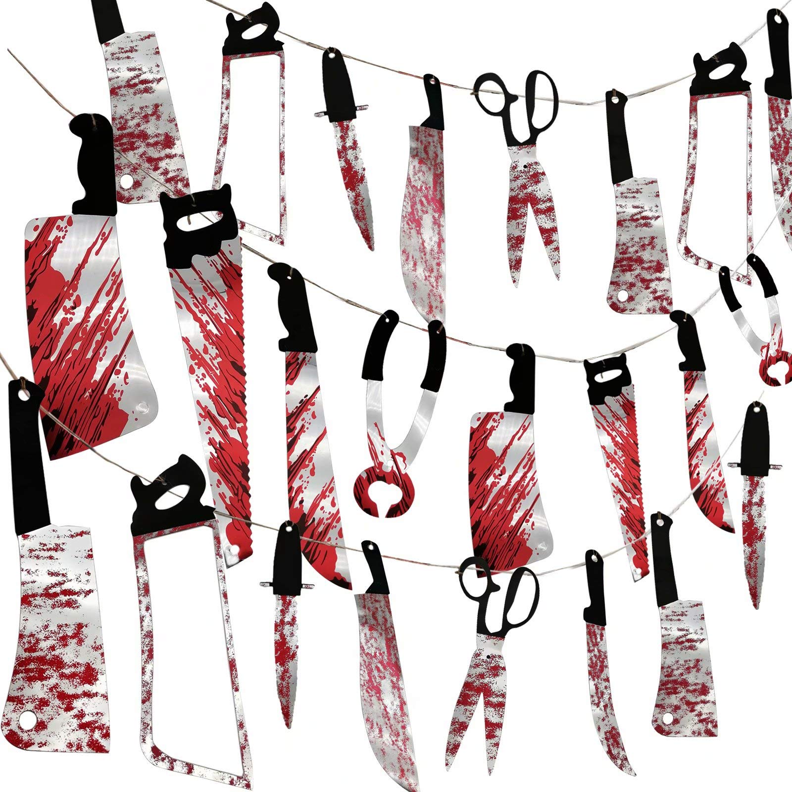 32PCS Halloween Bloody Garland Banner Props Halloween Decorations Halloween Zombie Vampire Party Decorations Supplies for Haunted House Bar Office Home Indoor Outdoor Yard Décor Weapons Hanging Banner