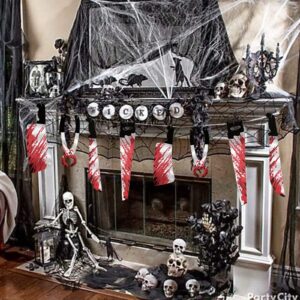 32PCS Halloween Bloody Garland Banner Props Halloween Decorations Halloween Zombie Vampire Party Decorations Supplies for Haunted House Bar Office Home Indoor Outdoor Yard Décor Weapons Hanging Banner