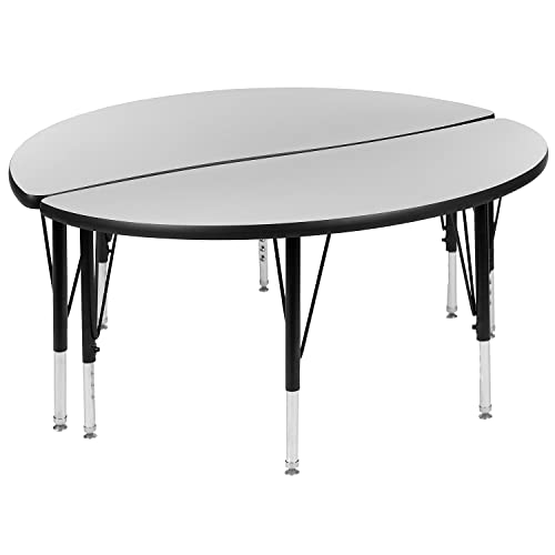 Flash Furniture 2 Piece 47.5" Circle Wave Collaborative Grey Thermal Laminate Activity Table Set - Height Adjustable Short Legs