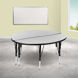 Flash Furniture 2 Piece 47.5" Circle Wave Collaborative Grey Thermal Laminate Activity Table Set - Height Adjustable Short Legs