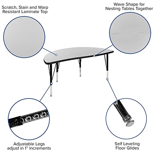 Flash Furniture 2 Piece 47.5" Circle Wave Collaborative Grey Thermal Laminate Activity Table Set - Height Adjustable Short Legs