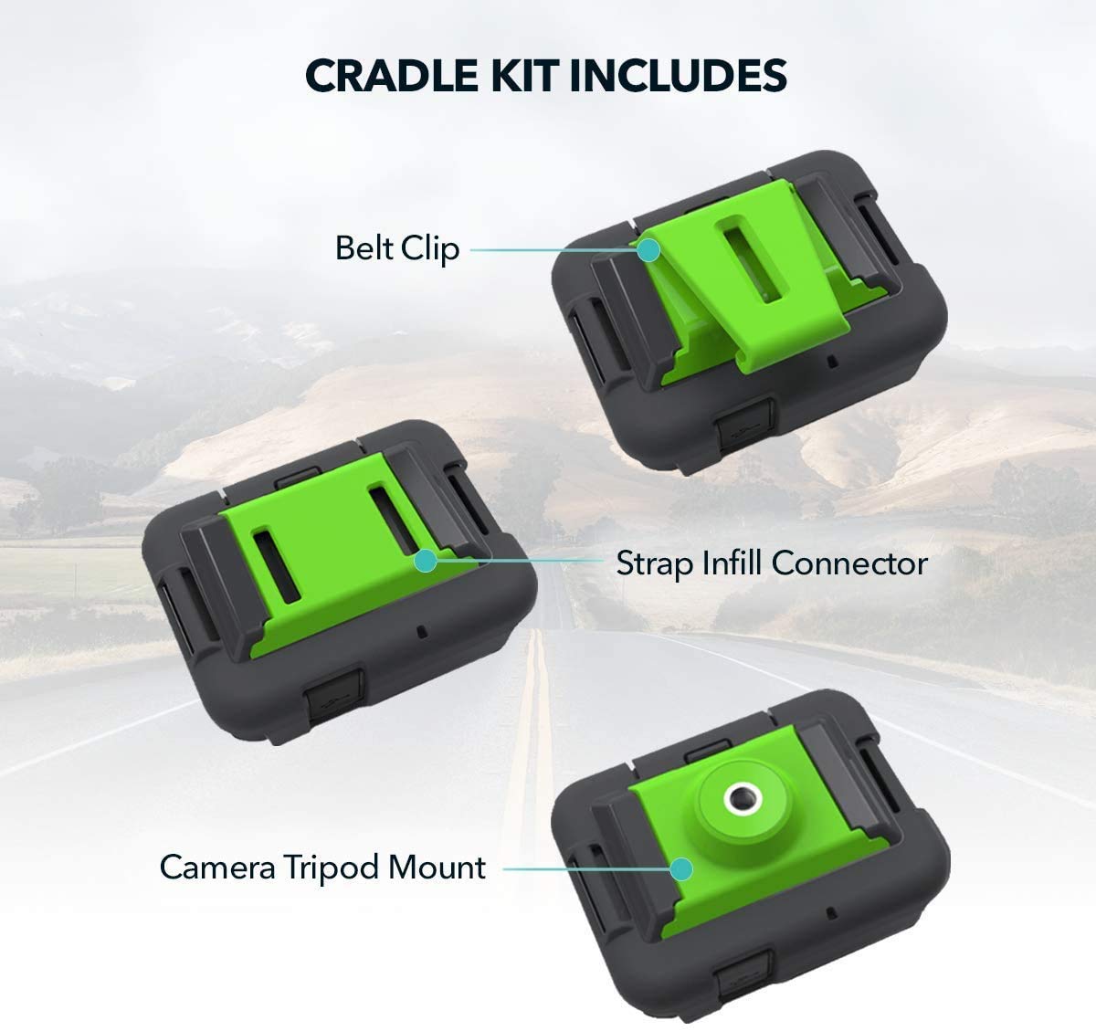 ZOLEO Cradle Kit Accessory Including 3 Inserts – Belt Clip, Strap Infill Connector and Camera Tripod Mount