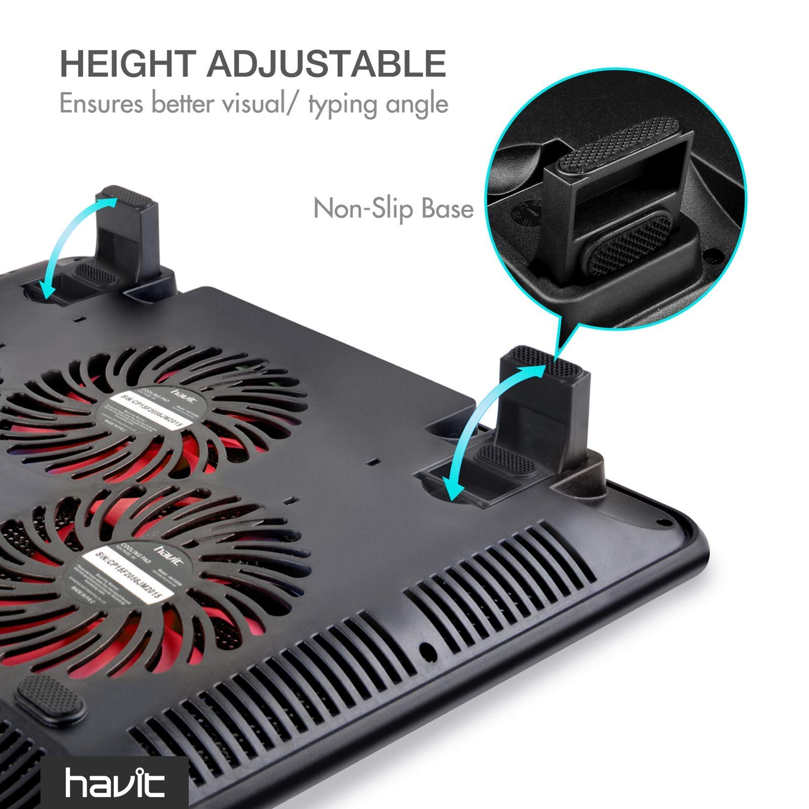 Havit HV-F2056 15.6"-17" Laptop Cooler Cooling Pad - Slim Portable USB Powered (3 Fans) Blue & Red