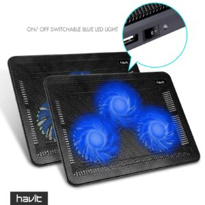 Havit HV-F2056 15.6"-17" Laptop Cooler Cooling Pad - Slim Portable USB Powered (3 Fans) Blue & Red