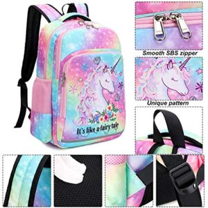 BTOOP Girls Backpack Kids Elementary Bookbag Girly School Bag with Insulated Lunch Tote and Pencil Pouch (Tie dye galaxy - 3 pieces)