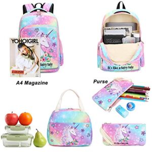 BTOOP Girls Backpack Kids Elementary Bookbag Girly School Bag with Insulated Lunch Tote and Pencil Pouch (Tie dye galaxy - 3 pieces)