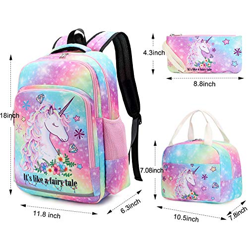 BTOOP Girls Backpack Kids Elementary Bookbag Girly School Bag with Insulated Lunch Tote and Pencil Pouch (Tie dye galaxy - 3 pieces)