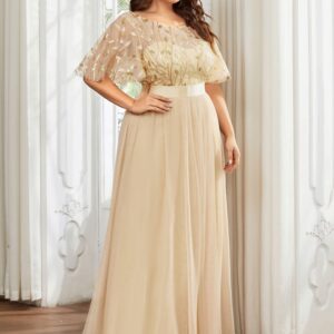 Ever-Pretty Women's Round Neck A-Line Tulle Sequin Plus Size Formal Dresses for Women Gold US18