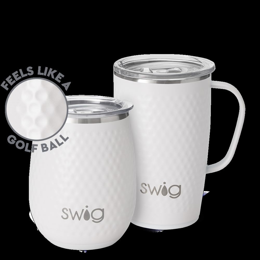 Swig Life Golf AM+PM Gift Set, Includes (1) 18oz Travel Mug + (1) 14oz Stemless Wine Tumbler