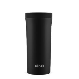 ello arabica 14oz vacuum insulated stainless steel powder coat travel mug with leak-proof slider lid, keeps hot for 5 hours, perfect for coffee or tea, bpa-free tumbler, black