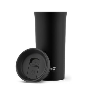 Ello Arabica 14oz Vacuum Insulated Stainless Steel Powder Coat Travel Mug with Leak-Proof Slider Lid, Keeps Hot for 5 Hours, Perfect for Coffee or Tea, BPA-Free Tumbler, Black