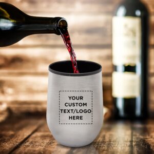 Custom Stemless Wine Tumblers 12 oz. Set of 24, Personalized Bulk Pack - Insulated, Perfect for Wine, Cocktails, Other Hot & Cold Beverages - Silver