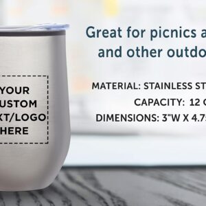 Custom Stemless Wine Tumblers 12 oz. Set of 24, Personalized Bulk Pack - Insulated, Perfect for Wine, Cocktails, Other Hot & Cold Beverages - Silver