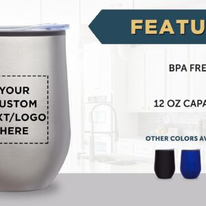 Custom Stemless Wine Tumblers 12 oz. Set of 24, Personalized Bulk Pack - Insulated, Perfect for Wine, Cocktails, Other Hot & Cold Beverages - Silver