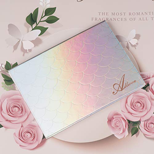 Allwon Magnetic Palette Mermaid Empty Makeup Palette with Mirror and 30Pcs Adhesive Empty Palette Metal Stickers for Eyeshadow Lipstick Blush Powder (Silver)