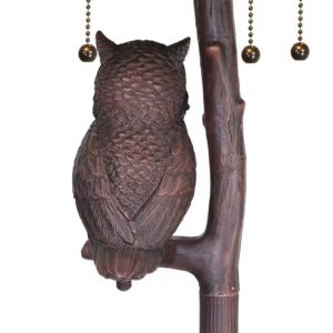 Bieye L10766 Grapes Tiffany Style Stained Glass Double-Lit Floor Lamp with Owl Night Light, 18" Wx65 H