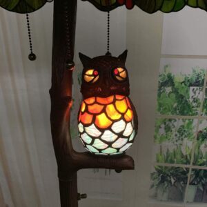 Bieye L10766 Grapes Tiffany Style Stained Glass Double-Lit Floor Lamp with Owl Night Light, 18" Wx65 H