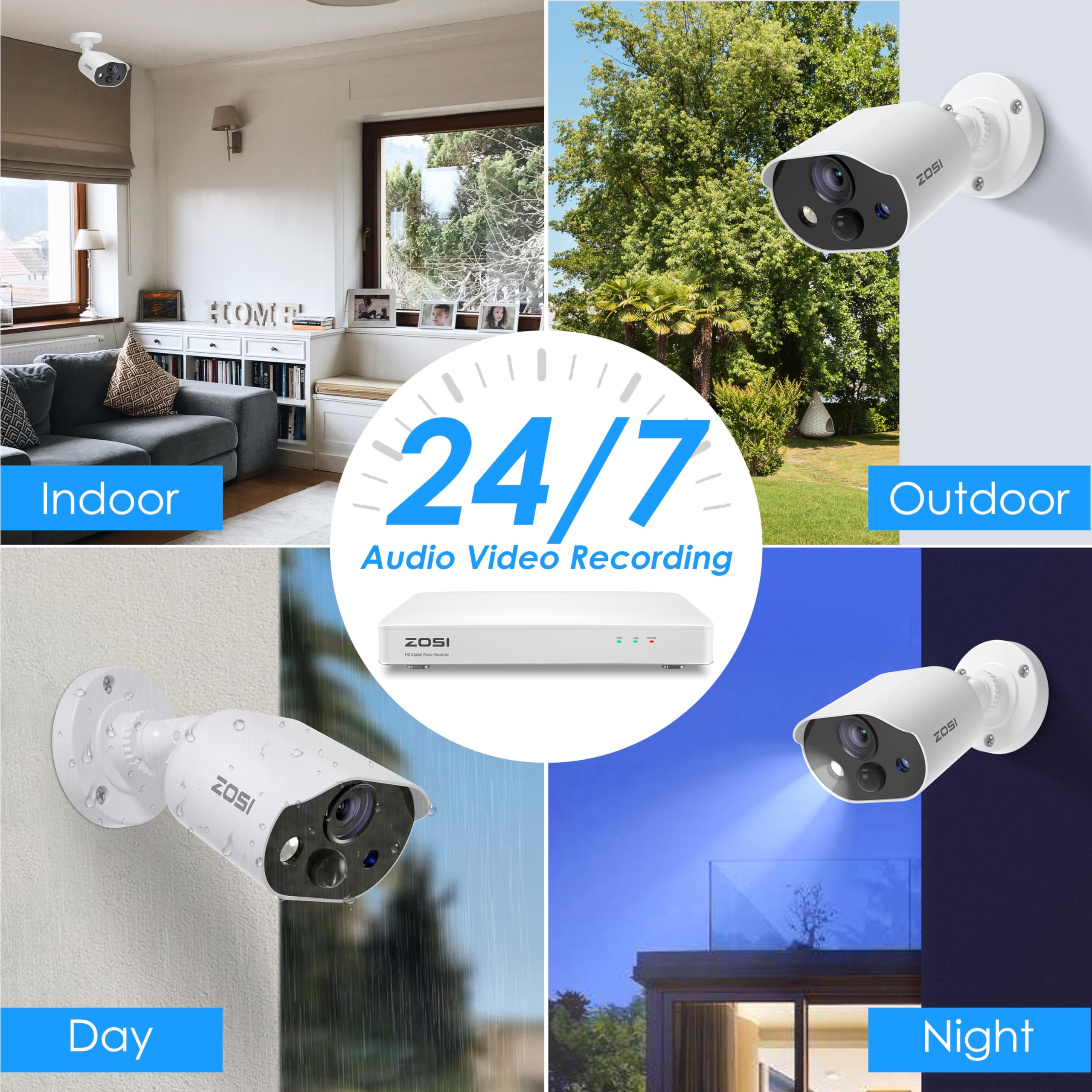 ZOSI 1080P HD-TVI Security Camera with Audio, 2MP 1920TVL Indoor Outdoor Surveillance Home Camera, Night Vision, PIR Motion Detection, IP66 Weatherproof, Only Work with ZOSI 3K Lite CCTV DVR