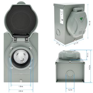 Miady 30 Amp Generator Power Inlet Box, NEMA 3R Power Inlet Box, L5-30P, 125 Volt, For Generators Up to 3750 Watts, Weatherproof, ETL Listed