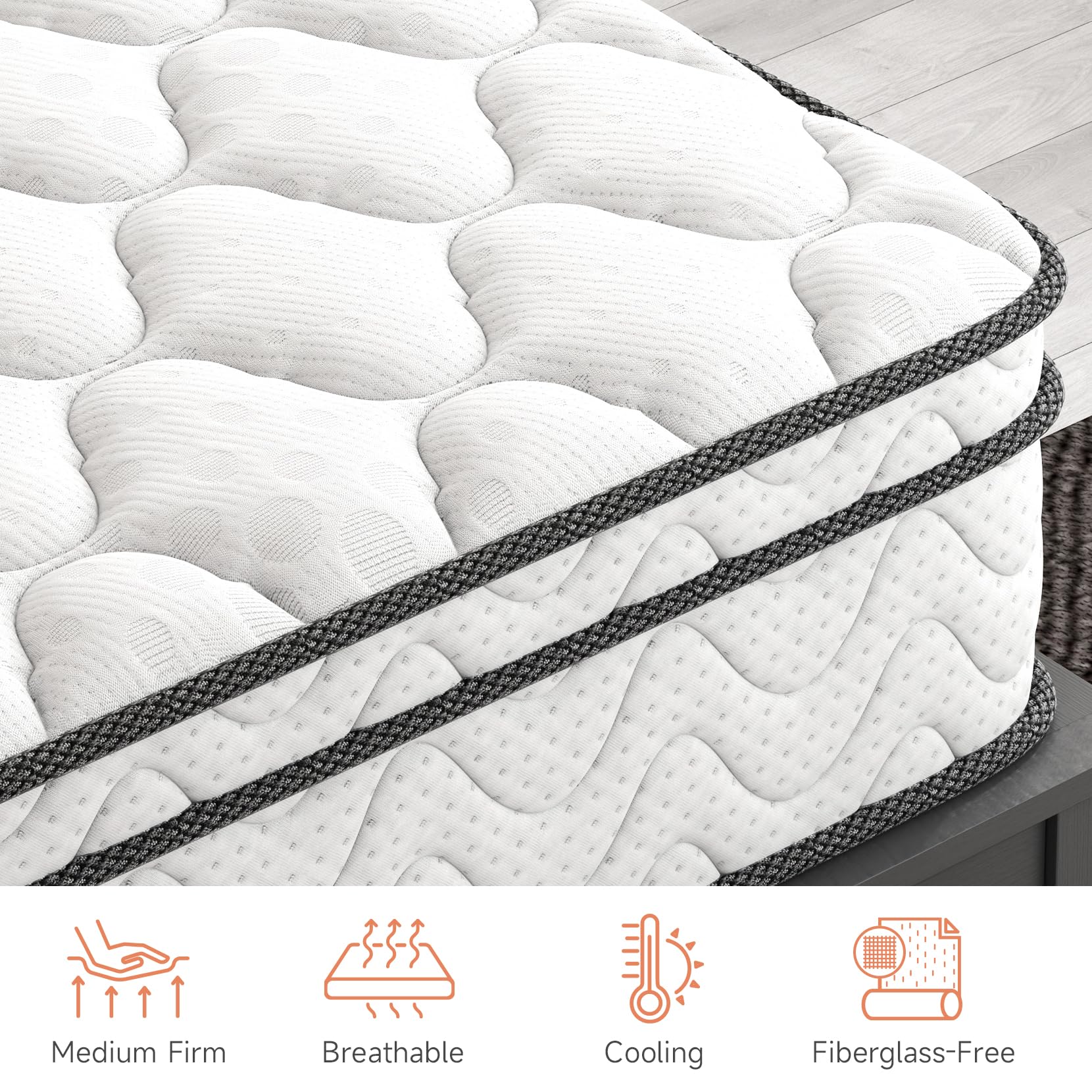 Vesgantti 12 Inch Multilayer Hybrid Twin XL Mattress - Multiple Sizes & Styles Available, Ergonomic Design with Breathable Foam and Pocket Spring/Medium Plush Feel