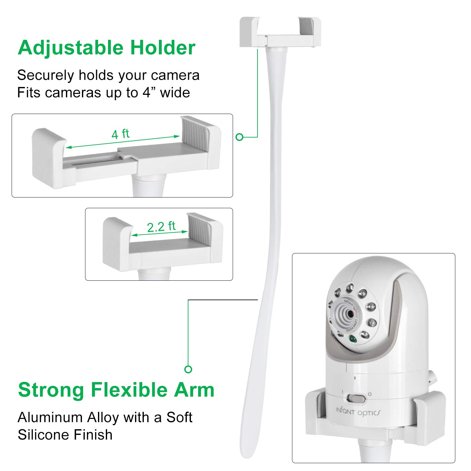 iTODOS Baby Monitor Mount Camera Holder Compatible with Nanit Pro Smart Baby Monitor & Flex Stand Baby Monitor,Infant Optics DXR 8 and Other Baby Monitors,Attaches to Crib Cot Shelves or Furniture