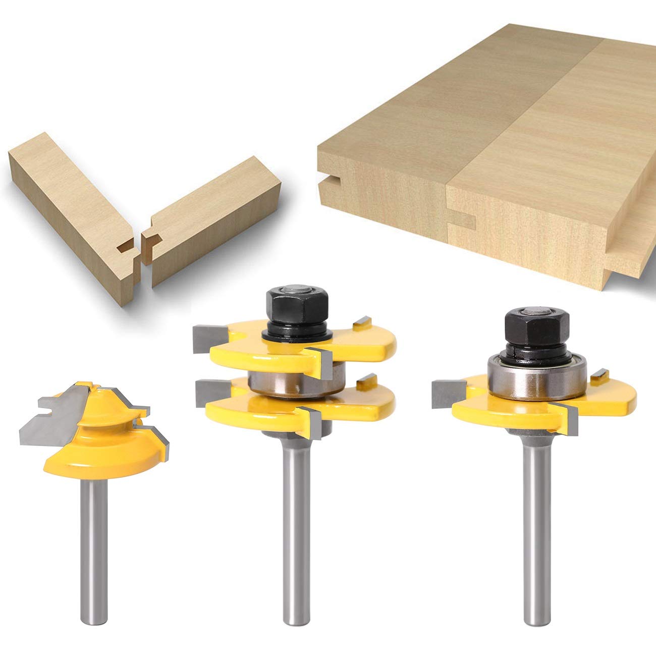 WICHEMI 1/4 Shank Tongue and Groove Router Bits+ 1/4 Shank 45° Lock Miter Router Bit, Wood Milling Cutter Woodworking Grooving Tool Kit for Router Table/Base Router/Kitchen/Bathroom