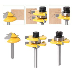 WICHEMI 1/4 Shank Tongue and Groove Router Bits+ 1/4 Shank 45° Lock Miter Router Bit, Wood Milling Cutter Woodworking Grooving Tool Kit for Router Table/Base Router/Kitchen/Bathroom