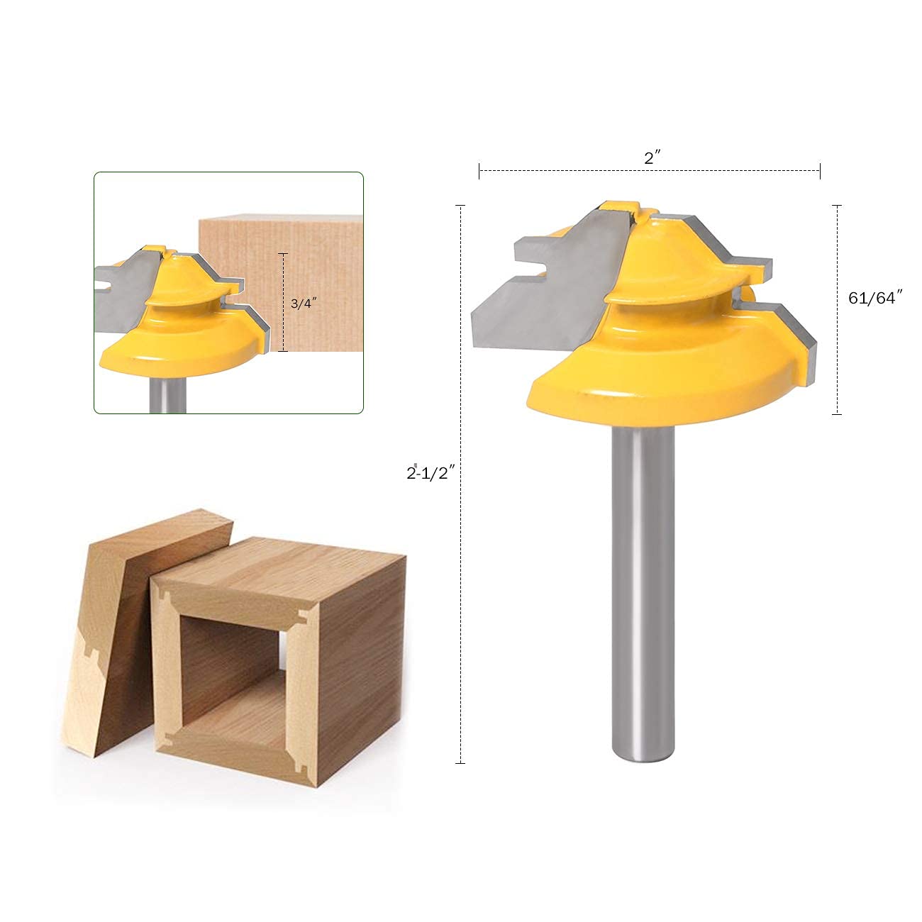 WICHEMI 1/4 Shank Tongue and Groove Router Bits+ 1/4 Shank 45° Lock Miter Router Bit, Wood Milling Cutter Woodworking Grooving Tool Kit for Router Table/Base Router/Kitchen/Bathroom