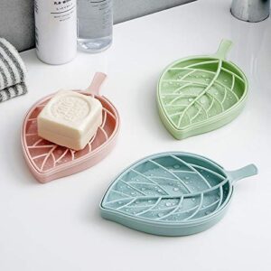 Lele 3 Color Soap Dishes,Leaf-Shaped Shower Soap bar Holder with Draining Tray,Fashionable Soap Dishes for Shower Kitchen