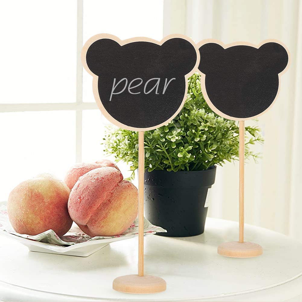 10 Pack Mini Chalkboards Wood Table Blackboard Bear Shape Signs Board with Wooden Base for Weddings and Special Event Decorations Crafts