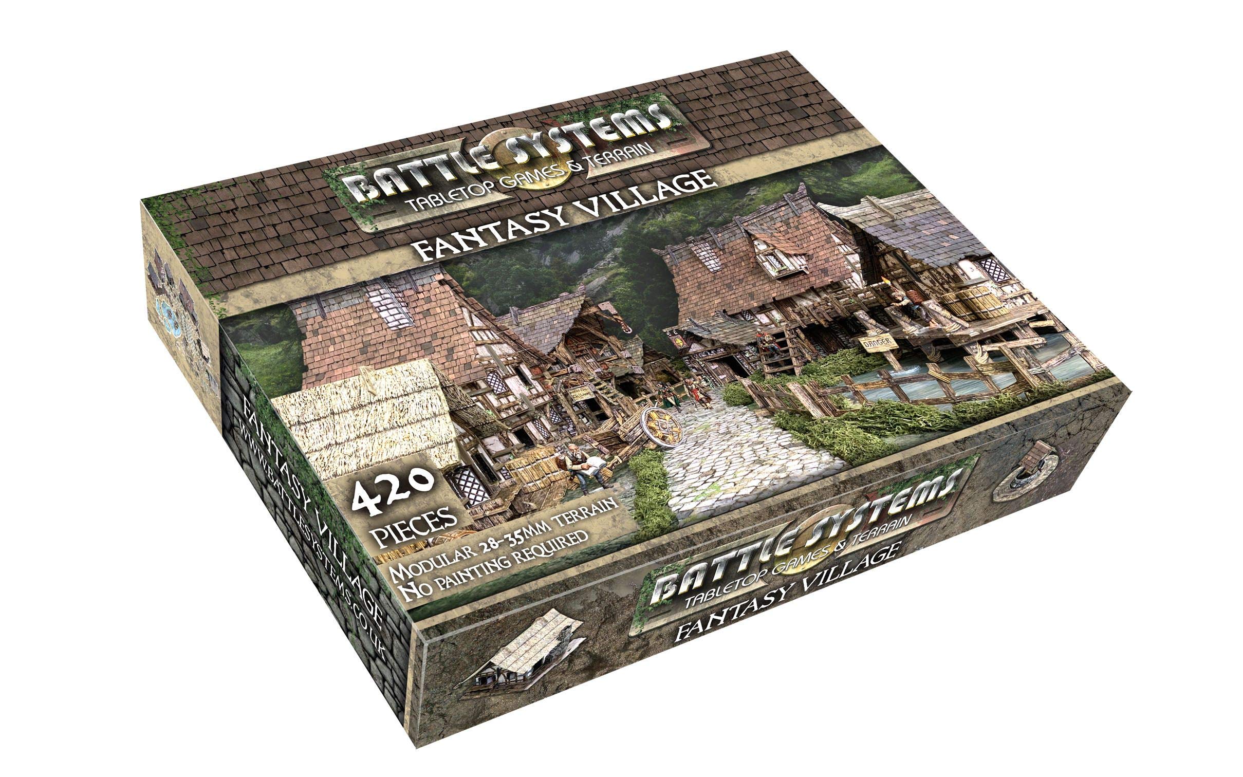 Battle Systems BSTFWC001 Fantasy Terrain Village Core Set - Multi Level Tabletop War Game - 28mm Miniature Wargaming Roleplaying - 420 Piece Modular Warhammer Battles Painted Model Scenery