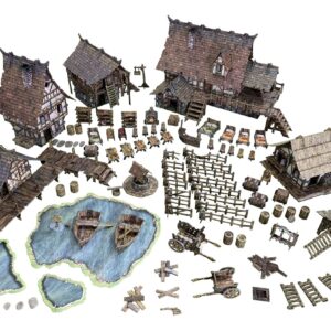 Battle Systems BSTFWC001 Fantasy Terrain Village Core Set - Multi Level Tabletop War Game - 28mm Miniature Wargaming Roleplaying - 420 Piece Modular Warhammer Battles Painted Model Scenery